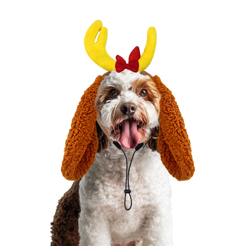 Antler Dog Headband with Dog Ears Deer Horn Dog Headpiece Dog Costume Accessories Dog Christmas Halloween Party Favors Dogs